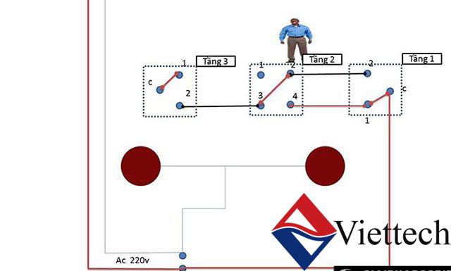 Sơ đồ mạch điện cầu thang nhà 3 tầng